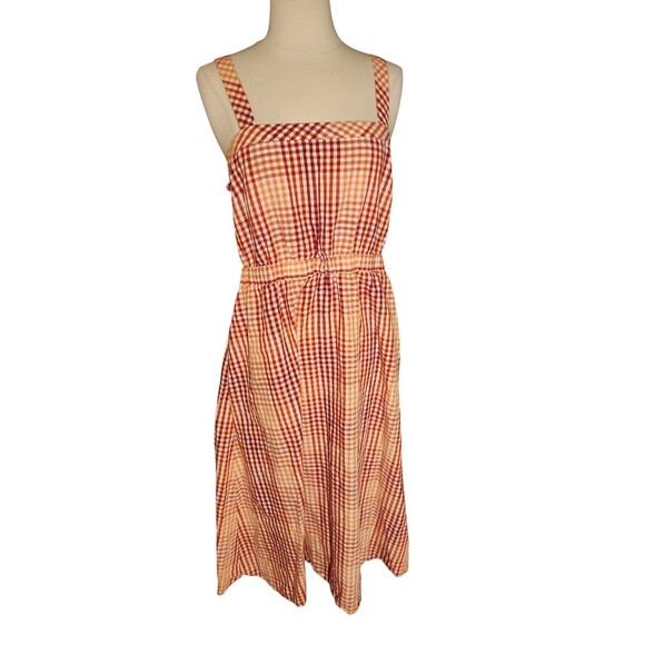 Madewell Cottage Gingham Midi Dress Womens Size 8 Red Plaid Cutout-Back Prairie - Picture 2 of 8